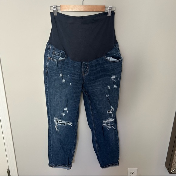 Old Navy Maternity Full-Panel Boyfriend Jeans Dark Blue with Distressing Size 14 - Picture 1 of 7